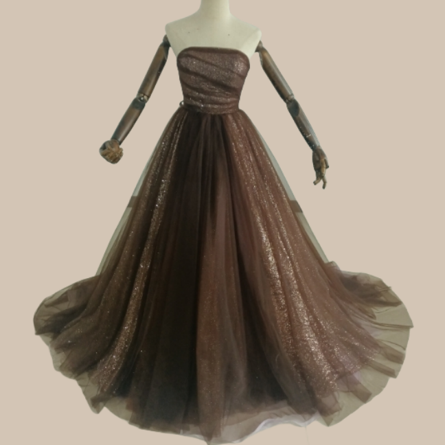 カラードレス  コーヒーの色  キラキラグリッターチュール  華やか  編み上げ   披露宴/結婚式