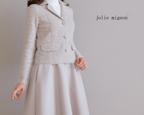 ジョリーミニョン ジップアップ ツイードニットジャケット ピンク