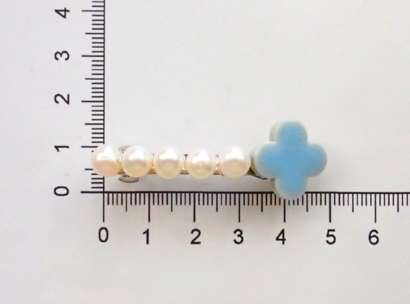 淡水珍珠✕四葉草陶瓷髮夾　天藍色　６月誕生石　❊空郵台灣5-7天 第10張的照片