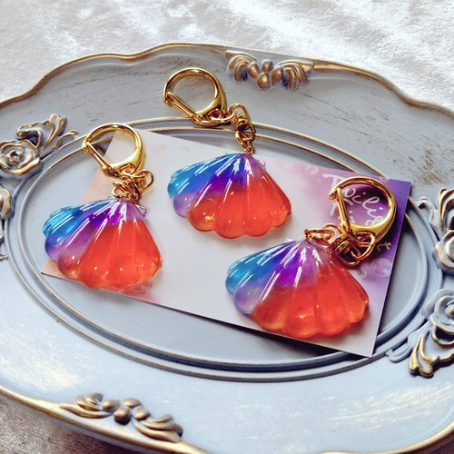 夕焼けの貝殻キーホルダー 貝がら*シェル*トワイライト その他雑貨