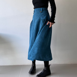 英国式アンティークスカート　コーデュロイギャザースカート  　ブルー 5枚目の画像