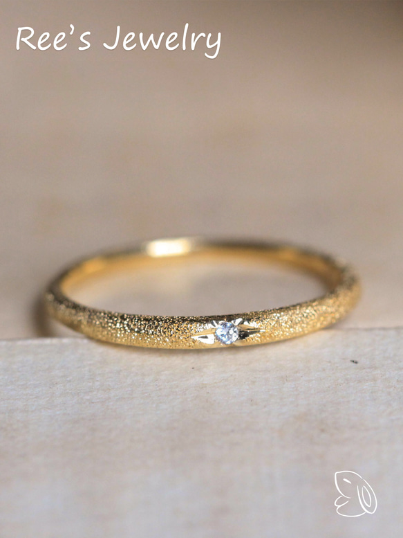 ダイヤモンド リング 指輪 スターダスト加工 極細リング　18金　18K　純金　重ね付け　サブリング　シンプル 4枚目の画像