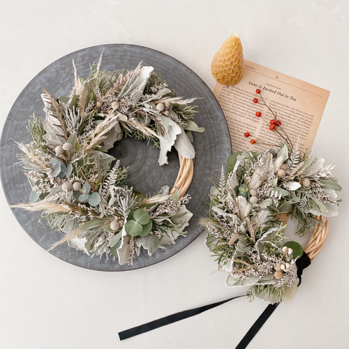 早割祭り クリスマス platina White wreathe シルバーリーフ ホワイト