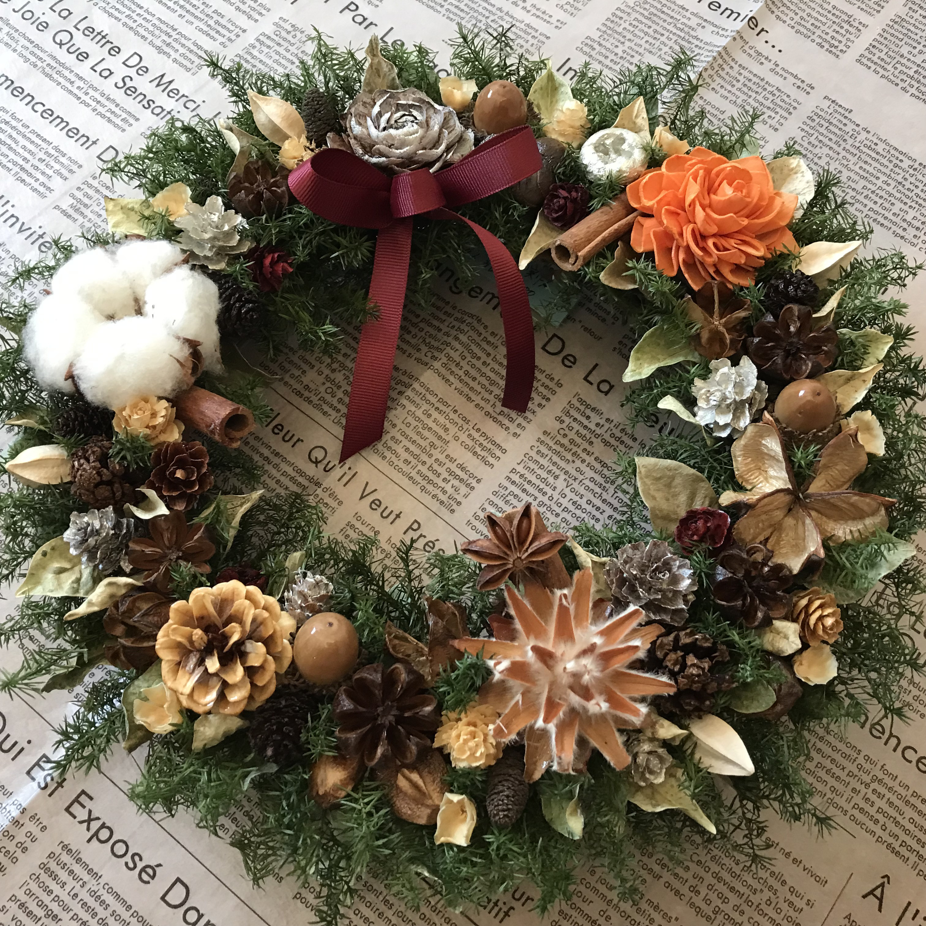 Merry Christmas 2025 静かな森の木の実のリース 〜50cm Merry