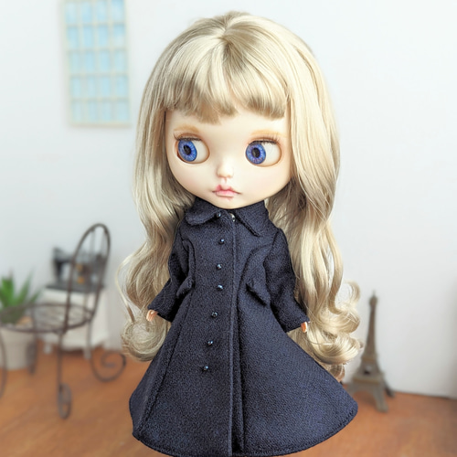 1004※ウール素材のネイビーフレアロングコート※ブライスアウトフィット