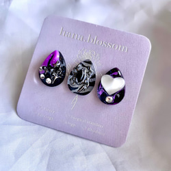 glass drop 3way black purple spider Earrings 3枚目の画像