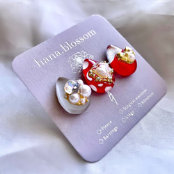 glass drop 3way white dot red Earrings 2枚目の画像