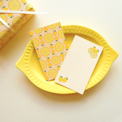 レモン柄ミニメッセージカード　レトロな檸檬デザイン　フルーツ柄　果物　ひと言カード　一筆カード　誕生日　父の日 1枚目の画像