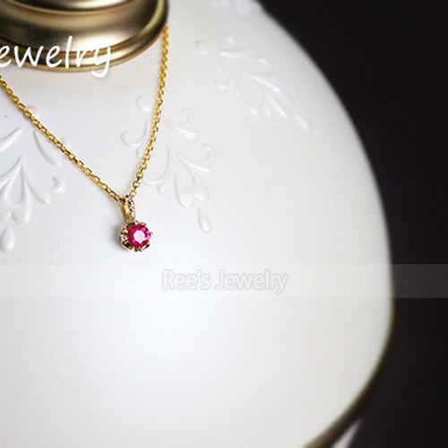 天然ルビー 一粒 ネックレス 18K ペンダントトップ チャーム 