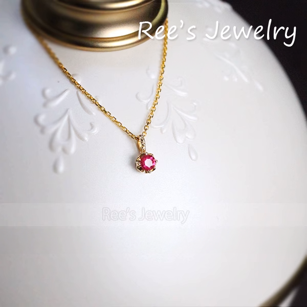 天然ルビー 一粒 ネックレス 18K ペンダントトップ チャーム