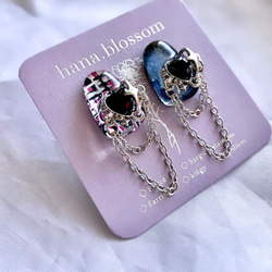 glass trapezoid tweed heart chain Earrings 2枚目の画像