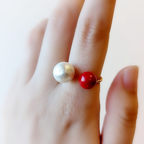 パール リング 赤珊瑚リング 天然石 指輪 天然石 リング アクセサリー