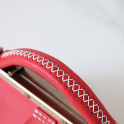 【切線派】本革 がま口バッグ 手作りのレザーショルダーバッグレディース 総手縫い 小 11枚目の画像