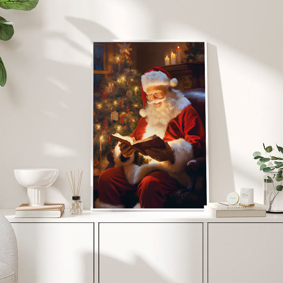 アートポスター クリスマス サンタクロース 北欧風 シンプルモダン ツリー キャンドル レッド ノスタルジック 4枚目の画像