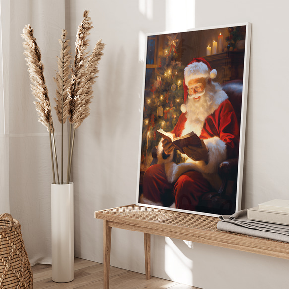 アートポスター クリスマス サンタクロース 北欧風 シンプルモダン ツリー キャンドル レッド ノスタルジック 2枚目の画像