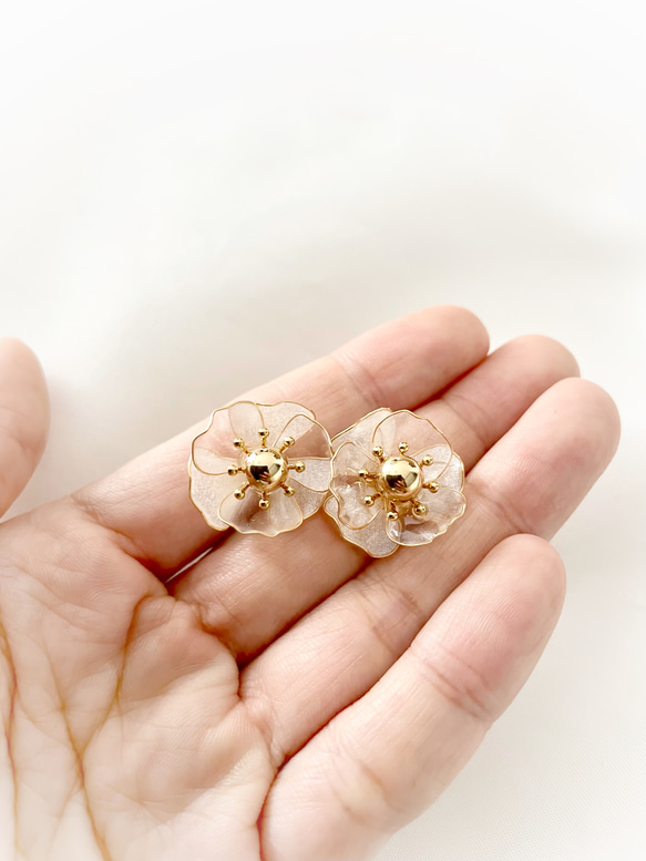 【〜Dainty flower〜可憐な花】パールチェーンピアス・イヤリング／ウェディング・ブライダルにも 4枚目の画像