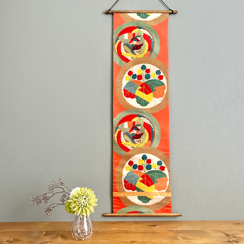 帯のタペストリー アンティーク 桐と鳳凰 着物リメイク インテリア