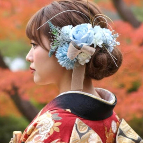成人式用髪飾り 大輪高級造花&ドライフラワー 前撮り 結婚式 卒業式