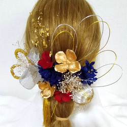 成人式用髪飾り　卒業式髪飾りドライフラワーヘア飾り　振袖　和装　着物　結婚式 水引 ゴールド　タッセル 3枚目の画像