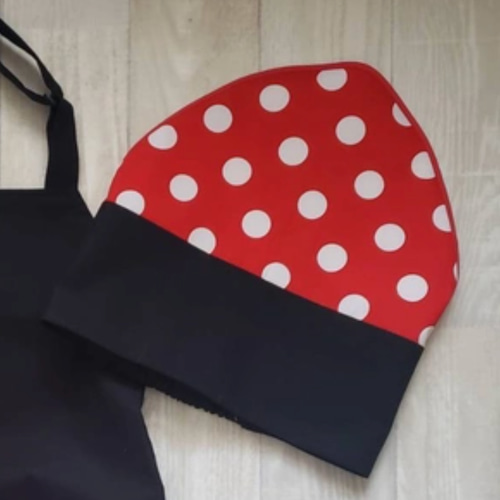 エプロン・三角巾 MM 受注大人 S M L LL】赤水玉 ブラック 切替 手形ポケット