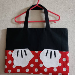 25 ハンドメイド チェリーレッスンバッグ 水玉 ドットフリルバッグ 黒