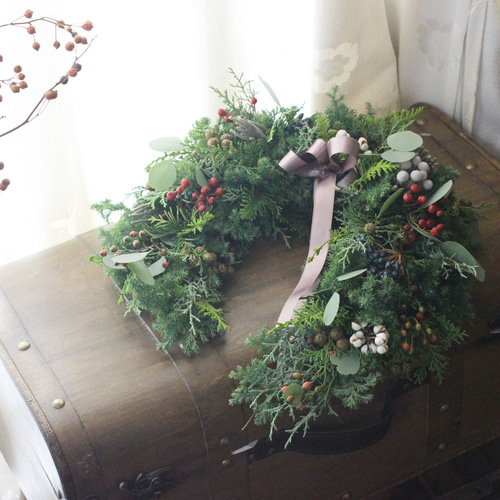 馬蹄型フレッシュクリスマスリース ドライフラワー petit