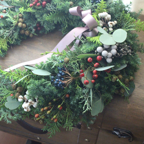 馬蹄型フレッシュクリスマスリース ドライフラワー petit chocolat