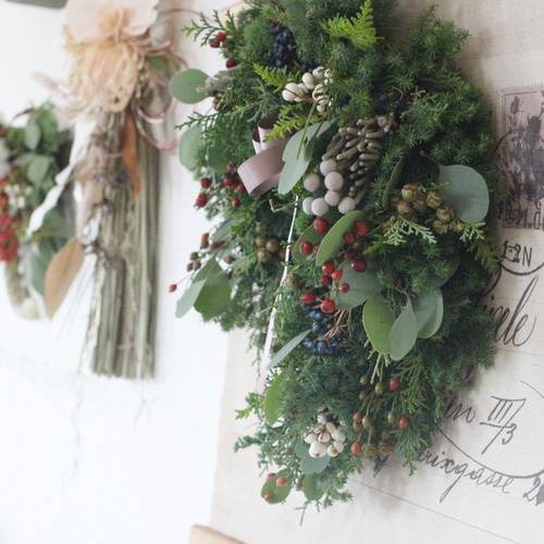 馬蹄型フレッシュクリスマスリース ドライフラワー petit chocolat