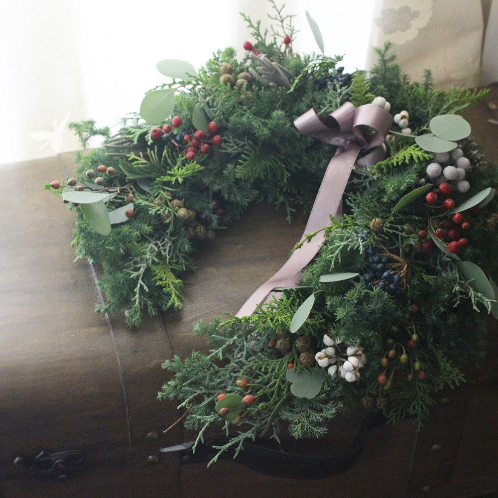 馬蹄型フレッシュクリスマスリース｜詳細画像