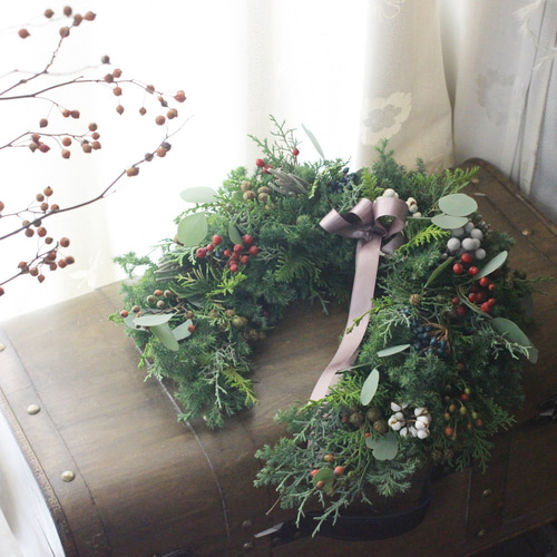 馬蹄型フレッシュクリスマスリース ドライフラワー petit chocolat