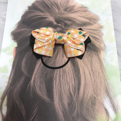 リボン ヘアゴム ヘアアクセサリー フルーツ パイン