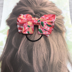 リボン ヘアゴム ヘアアクセサリー フルーツ 桃 モモ ピンク ヘアゴム  