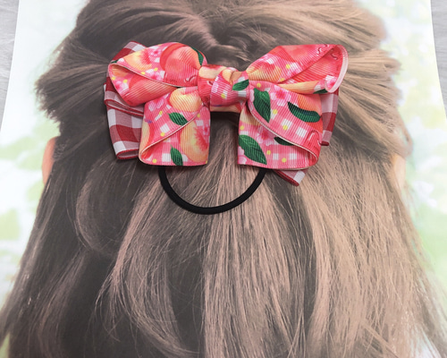 【再販】オーガンジーリボンヘアゴム フルーツ 再販】オーガンジーリボンヘアゴム フルーツ オーガンジーリボン向日葵