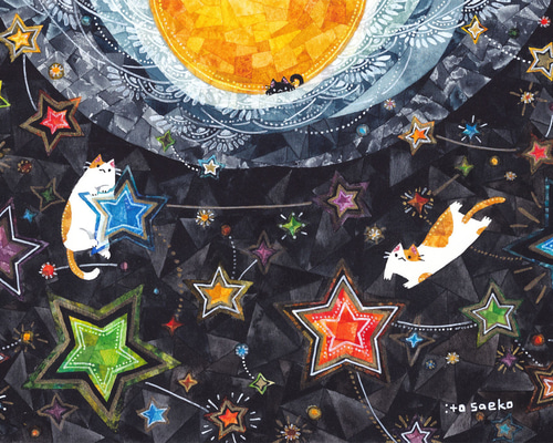 絵画「月から眺める星とネコたち」 絵画 伊藤彩恵子 通販