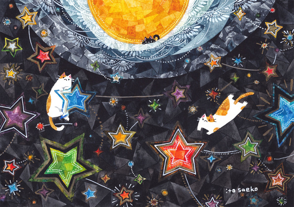 絵画「月から眺める星とネコたち」 絵画 伊藤彩恵子 通販