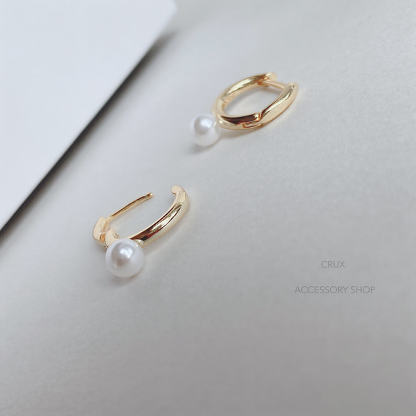 [sv925]P43 pearl hoop pierce　パール　ワンタッチ　ピアス　ゴールド 新作2024 7枚目の画像