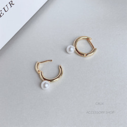 [sv925]P43 pearl hoop pierce　パール　ワンタッチ　ピアス　ゴールド 新作2024 3枚目の画像