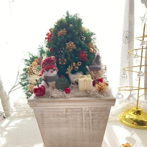 【受注生産】ドライフラワー クリスマスツリー 冬 クリスマス 超早割クリスマス2025 プリザーブドドライフラワーウッドフレーム