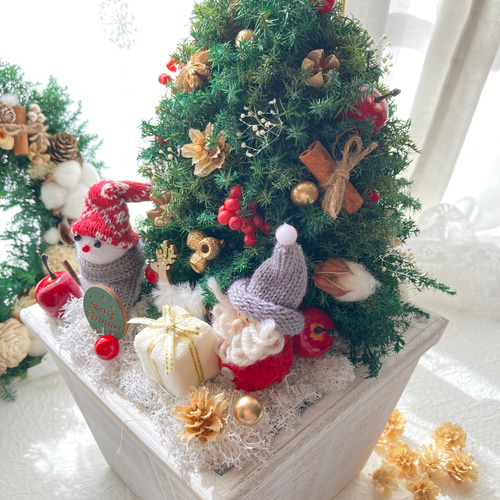 専用感謝sale＊パンパスツリーのジャンボドライボトル＆コットンのブリキアレンジ 超早割クリスマス2025 コンパクトクリスマスツリー プリザーブドドライ