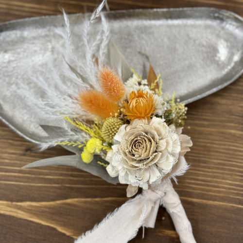 ドライフラワーブーケ ナチュラルホワイト×イエロー×オレンジ
