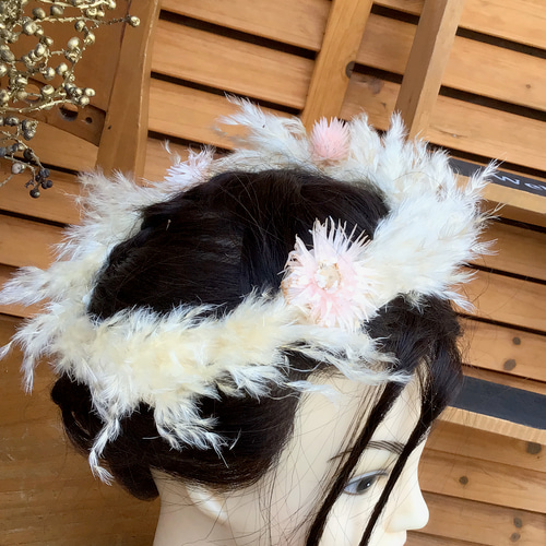 ドライフラワー、パンパスグラスグラス、大人用花冠、もふもふが  