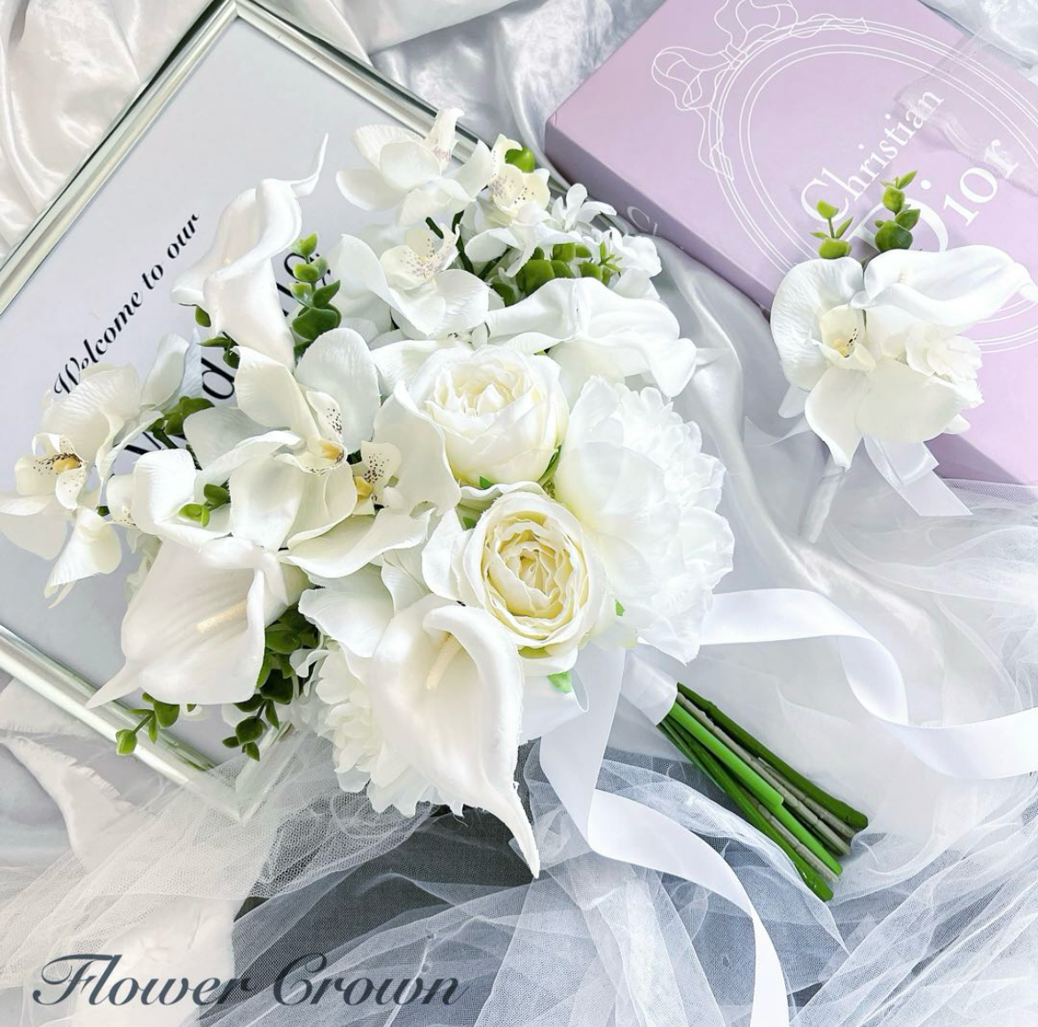 アーティフィシャルフラワーブーケ クラッチブーケ 結婚式 前撮りウエディングブーケ 和装 胡蝶蘭 披露宴 和婚