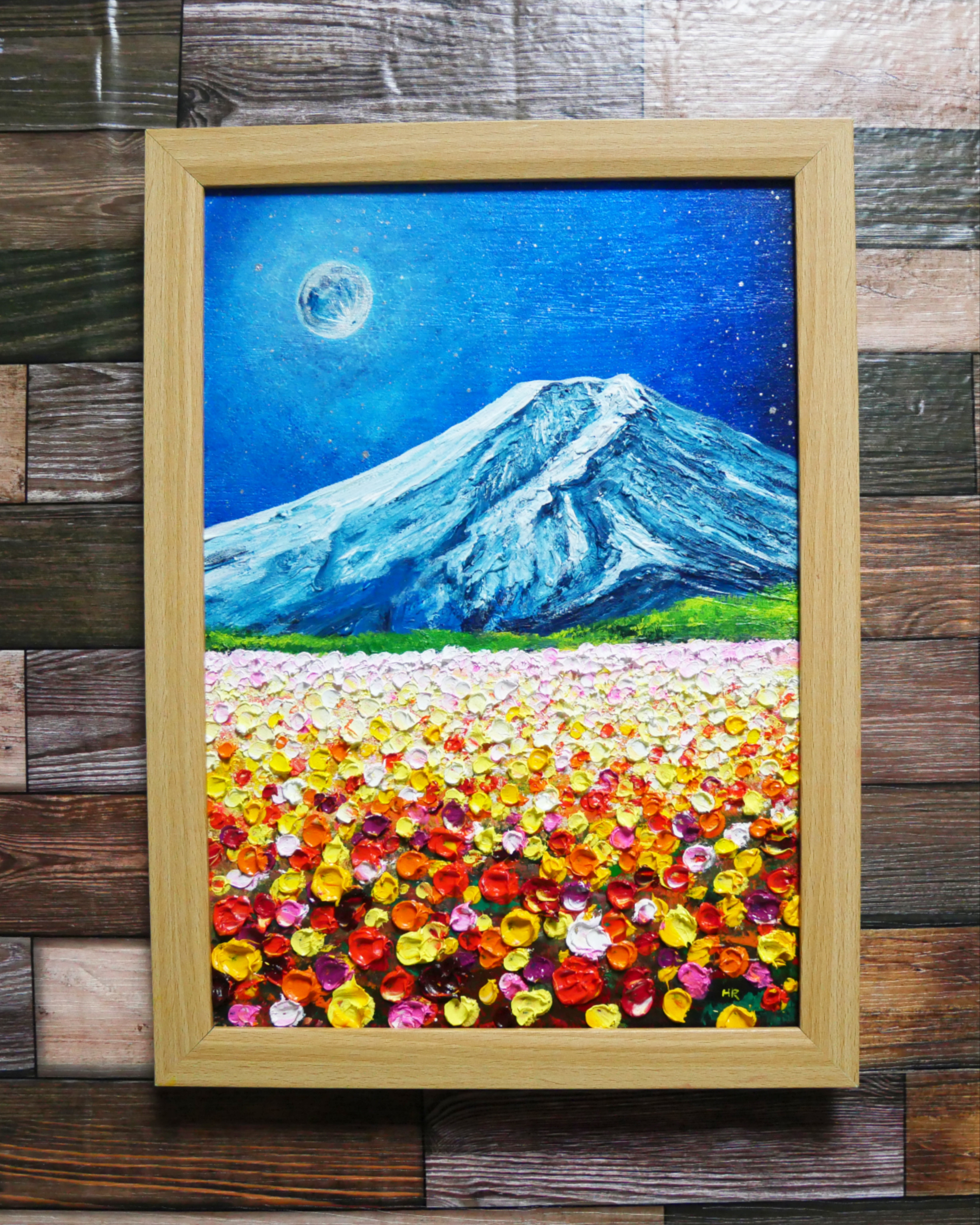 油絵 絵画 【月のお花畑と富士山 】 油絵 絵画 【月のお花畑と富士山 】 絵画 HR 通販 16827831