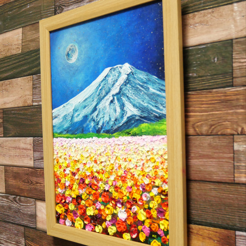 油絵 絵画 【月のお花畑と富士山  
】 油絵 絵画 【月のお花畑と富士山 】 絵画 HR 通販 16827831