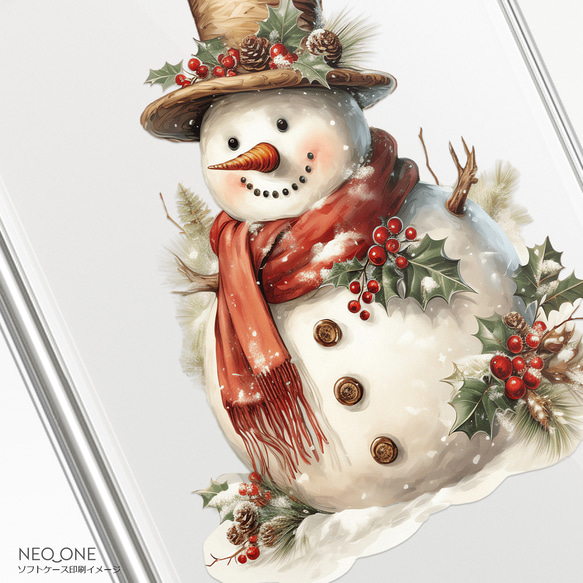 スマホケース iPhone Android サンタ 雪だるま 名入れ オーダーメイド【ノスタルジック クリスマス】 7枚目の画像