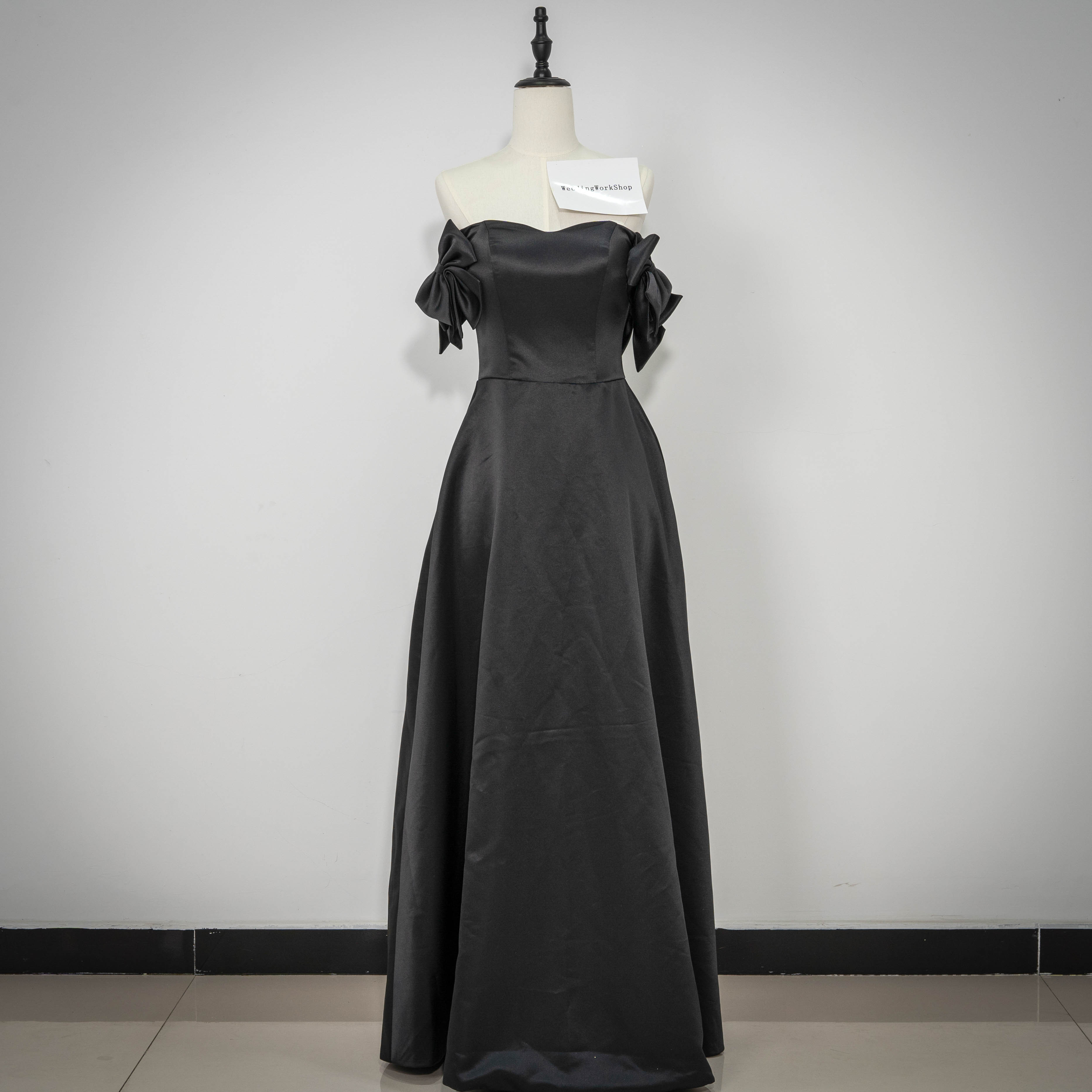 高品質 黒い リボンルカラードレス ストラップ ロングスカート パーテ/演奏会/発表会など/音楽会G131