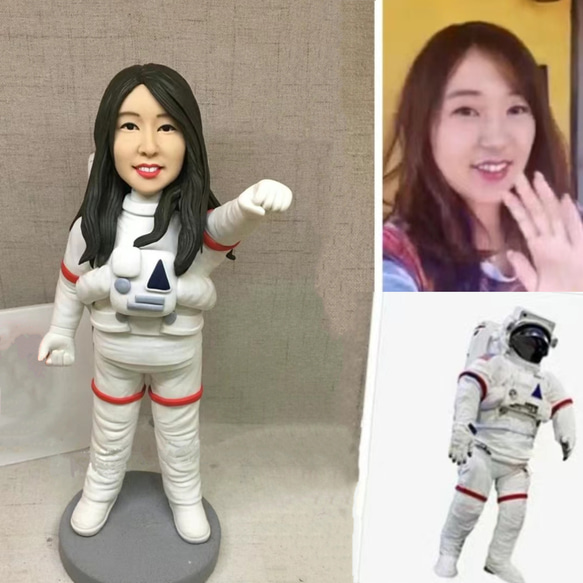 【オーダーメイド】3D肖像画 似顔絵 人形 フィギュア/彼氏彼女 誕生日ケーキトッパー 宇宙飛行士カップル プレゼント 1枚目の画像