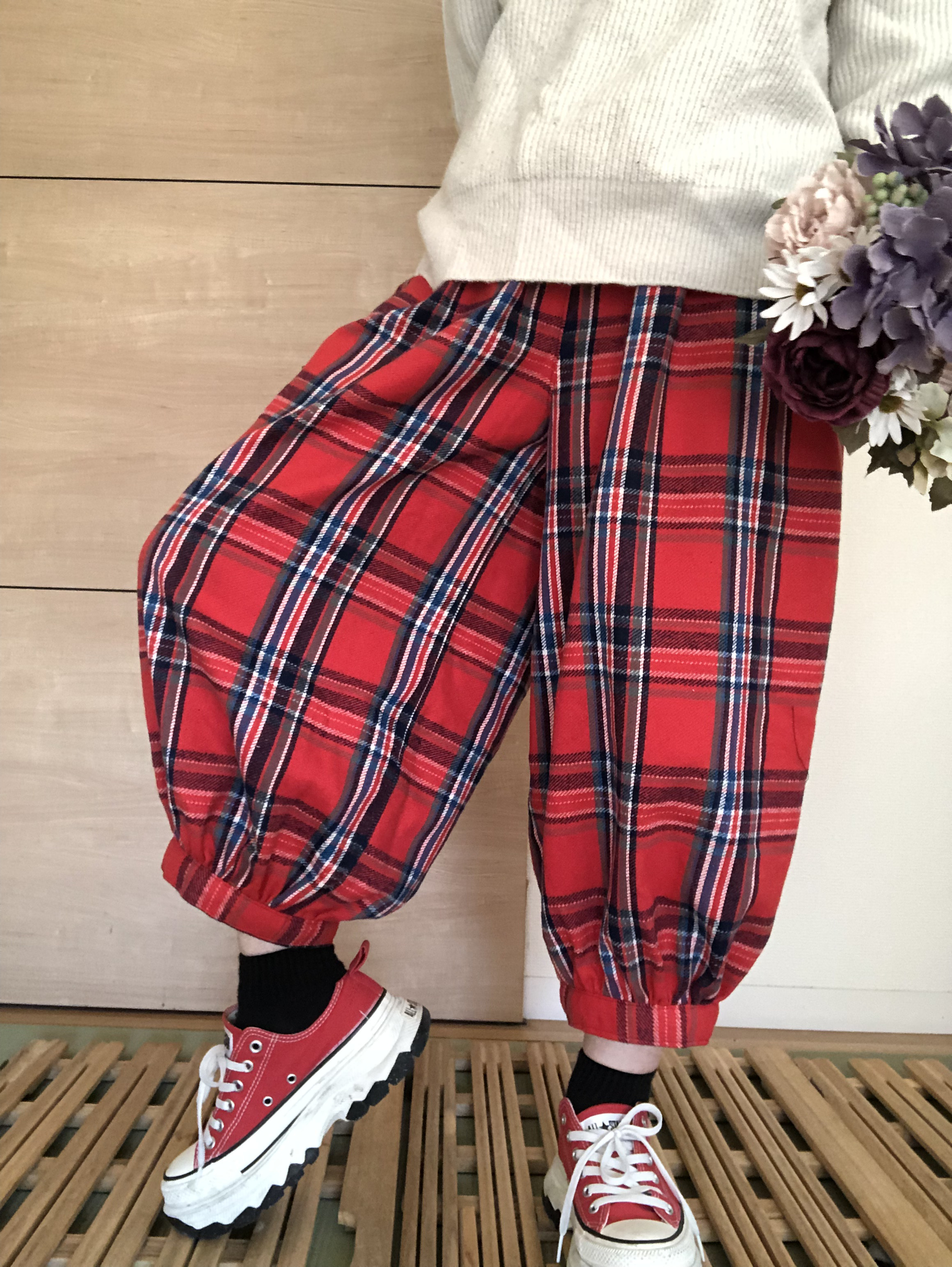 COMME des GARCONS 赤チェック バルーンパンツ CHECK BALLOON PANTS