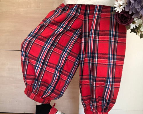 人気♡定番】大人のバルーンパンツ☆赤チェック柄 キュロット・ワイド