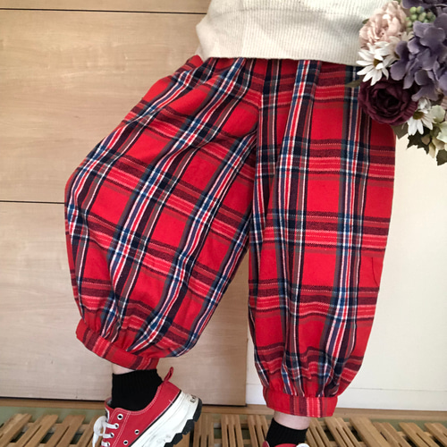 人気♡定番】大人のバルーンパンツ☆赤チェック柄 キュロット・ワイド